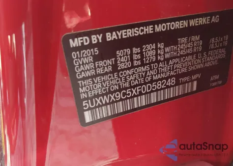 2015 BMW X3 xDrive28I from USA, damaged, VIN 5UXWX9C5XF0D58248